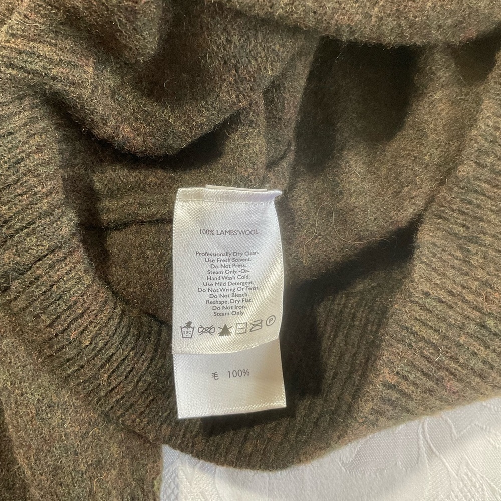 Eddie Bauer Lambs Wool Sweater Mens Size XLT Olive Green Shawl Neck Pullover - Picture 5 of 9